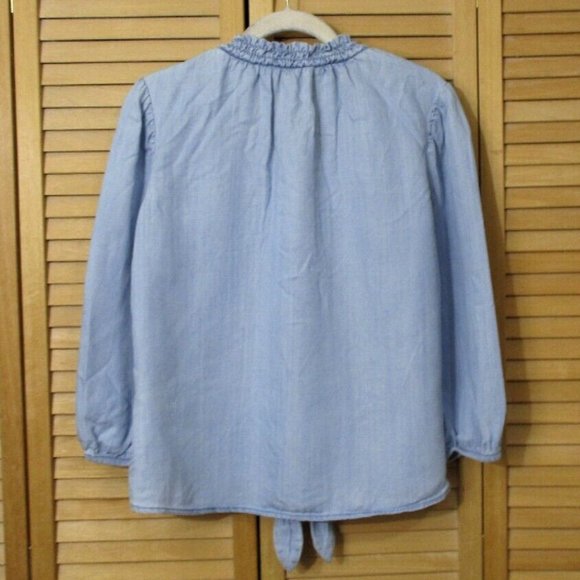 WHBM 3/4-Sleeve Tie-Front Silky-Soft Denim Top S - Picture 5 of 6